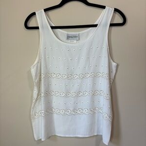 Vintage Langtry Womens White Lace Embroidered Tank Top Size M